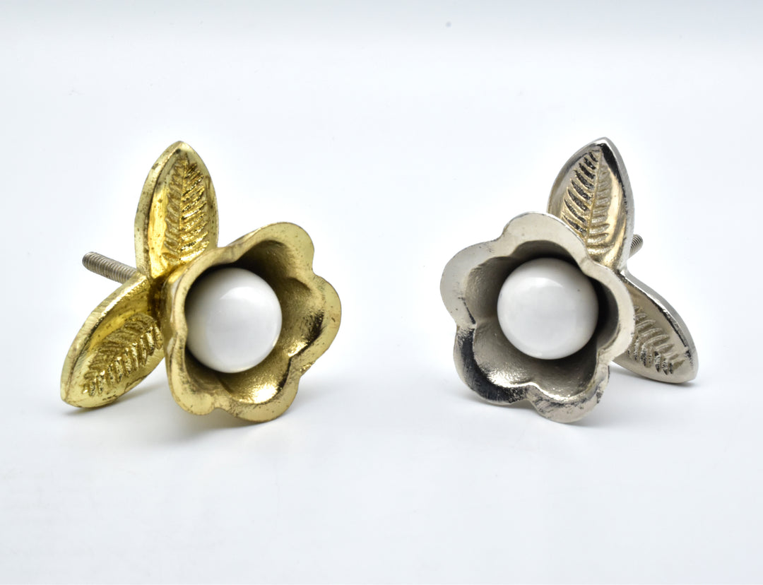 Shilpware Nena Flower Metal Ceramic Cabinet Knobs Handmade/Designer an ...