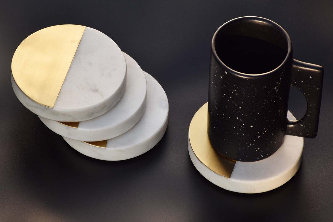 Marble Coaster with Half Dipped Brass Inlay | SHILPWARE
