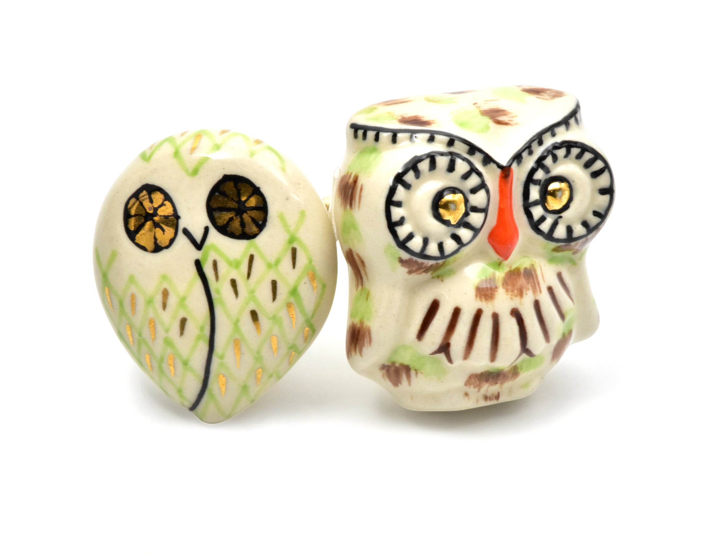 Owl Shape Ceramic Cabinet Drawer Knobs Hand Painted | SHILPWARE