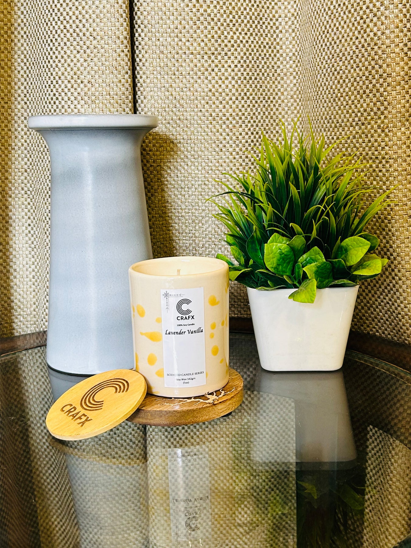 Fancy Dots Ceramic Jar Scented Candle with Natural Soy Wax | SHILPWARE
