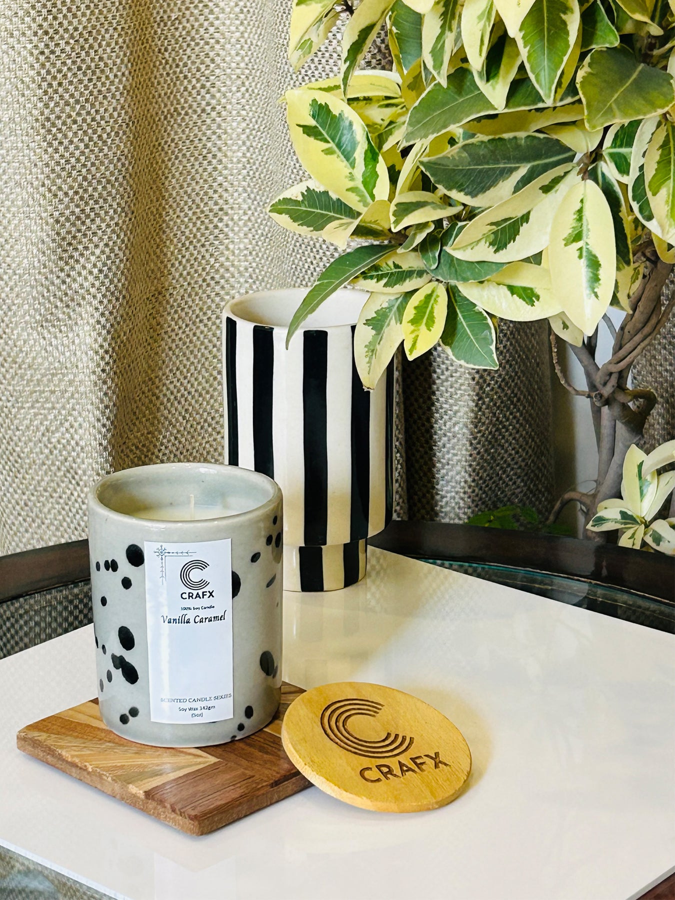 Fancy Dots Ceramic Jar Scented Candle with Natural Soy Wax | SHILPWARE