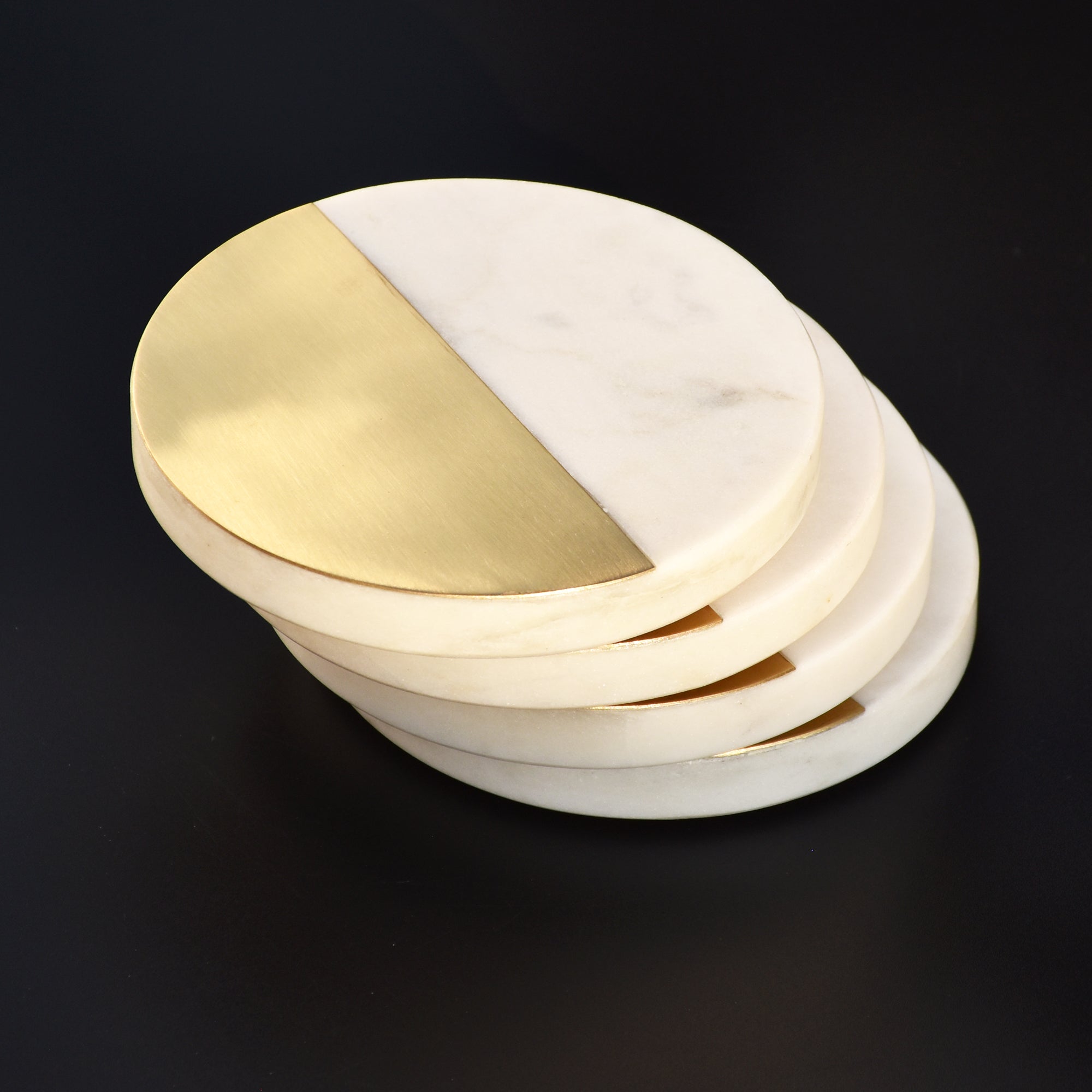 Marble Coaster with Half Dipped Brass Inlay | SHILPWARE