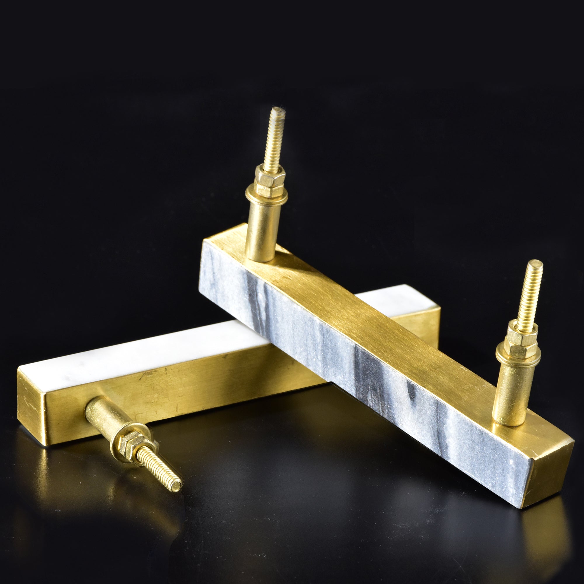 Brass and Marble Rectangular Cabinet Pull Handles | SHILPWARE