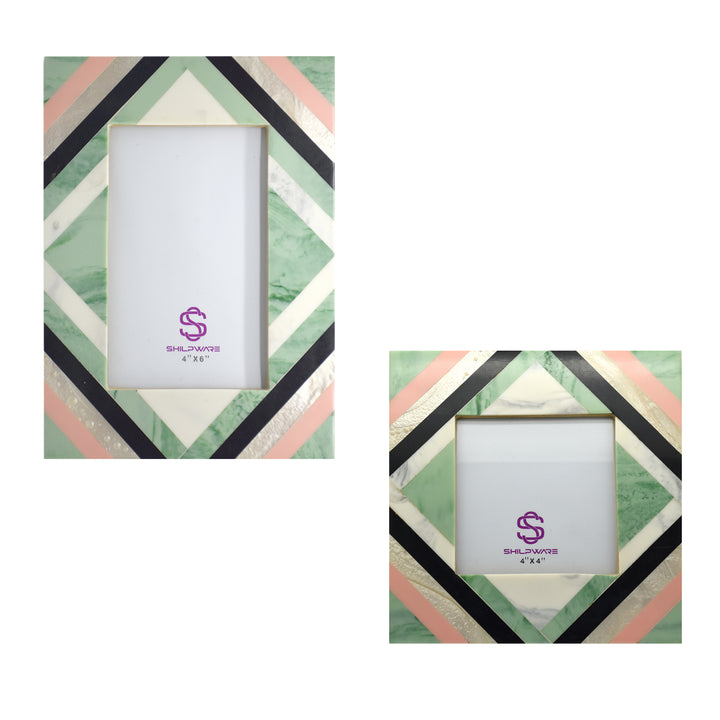 GREEN AND PINK RHOMBIC PATTERN RESIN STYLISH PHOTO FRAMES